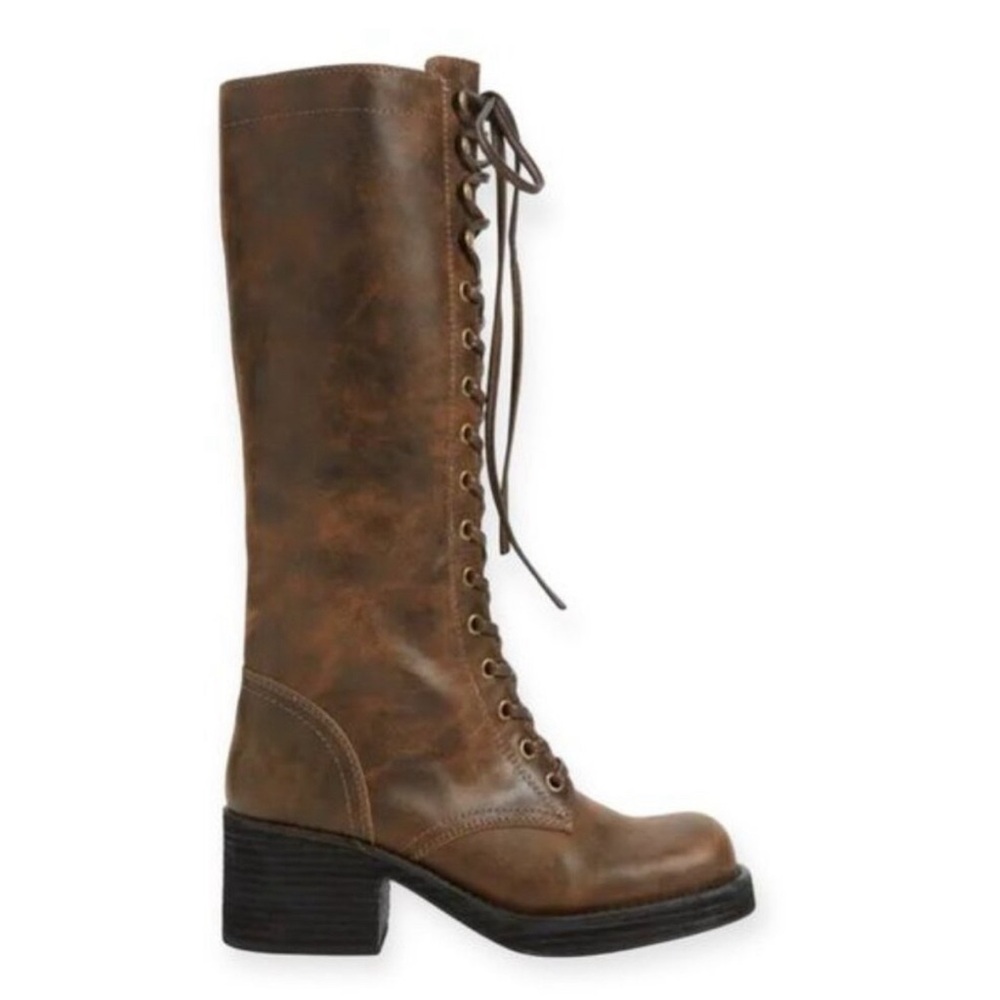 NEW Jeffrey Campbell Tyro Knee High Boots Womens 9.5 Brown Leather Lace Up